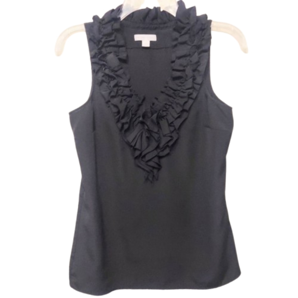 New York & Co. Women's Black Sleeveless Layered Ruffled Neckline Top Size XS